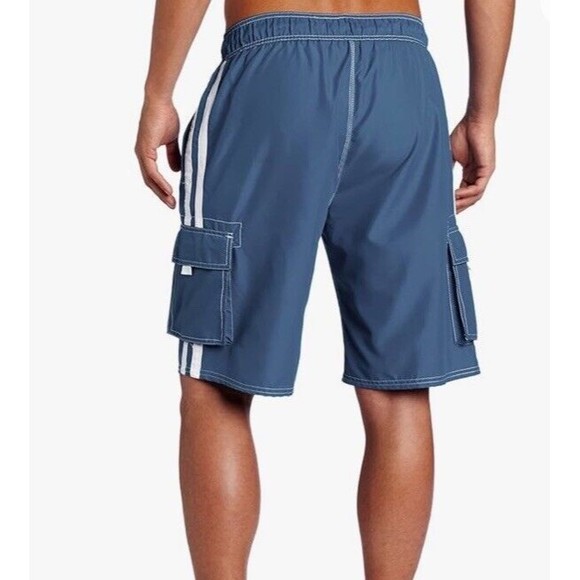 Asbury Threadz Mens Trunk Medium Elastic Waist Swim Navy Mako Core Performance - Picture 4 of 16